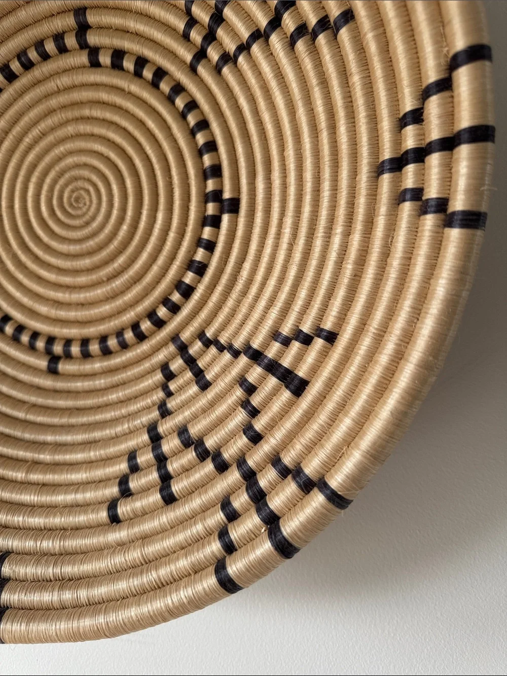 Fair Trade Handwoven Natural and Black Wall Basket - Bohemian Decorative Accent